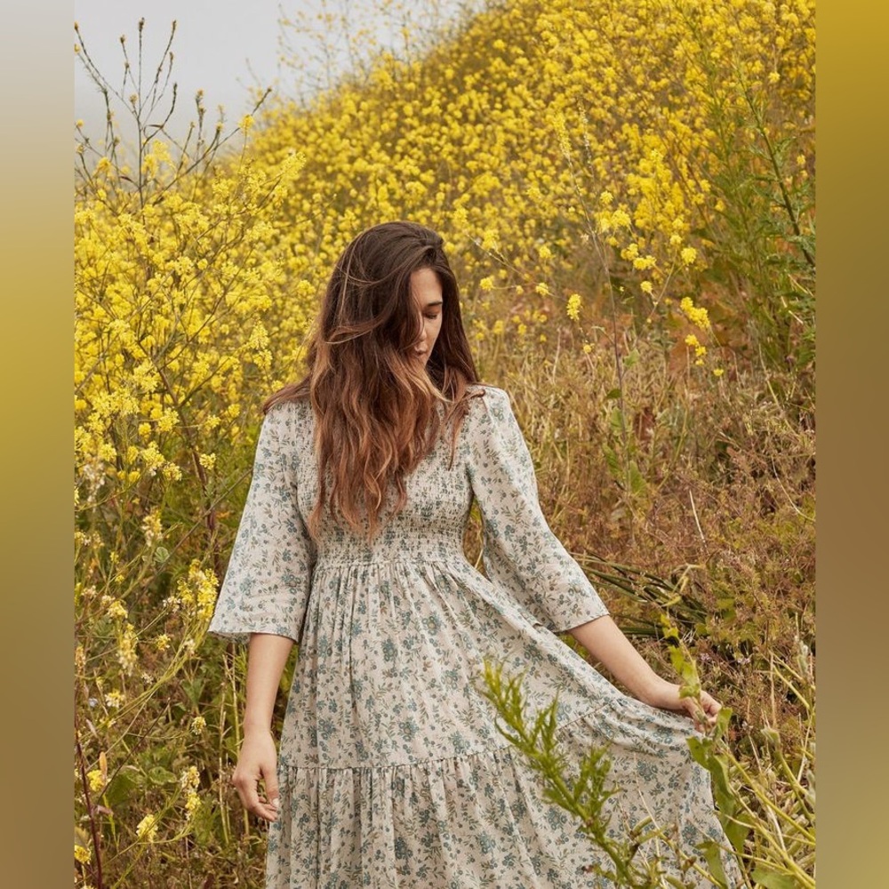 Christy Dawn Floral Long Sleeve Dress - Cream and Green
